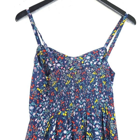 Old Navy Blue Cami Fit and Flare Embroidered Print Floral Sun Dress Smocked - Picture 5 of 9